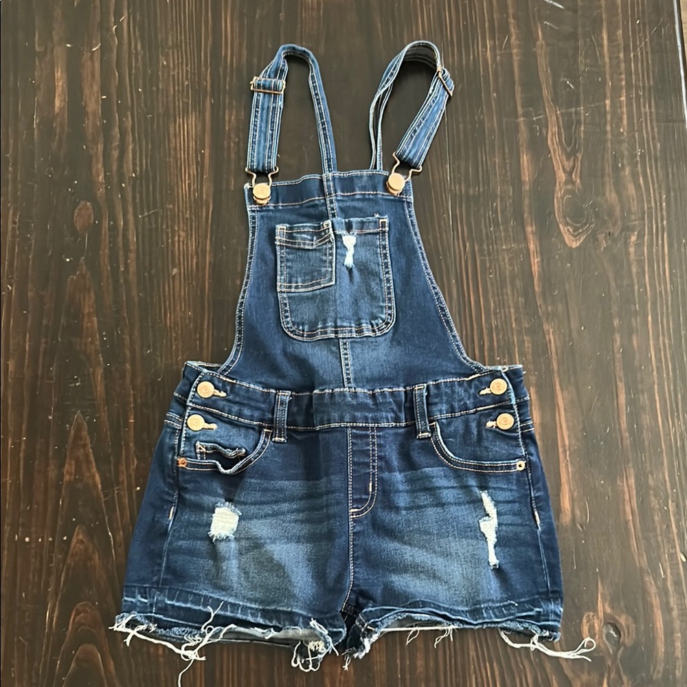 JUSTICE girls Denim Distressed Overalls size L (14) New without tags